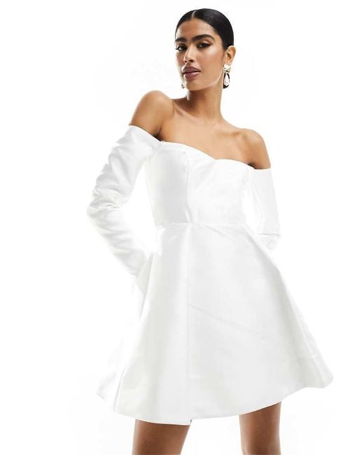 Forever New White Bridal Satin Long Sleeve Mini Dress