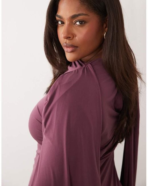 ASOS Red Asos Design Curve Slinky Long Sleeve Maxi Dress With Extreme Cape Shoulder Detail