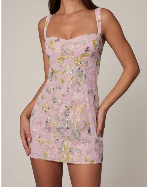 Oh Polly Pink Sweetheart Neckline Embellished Detail Mini Dress