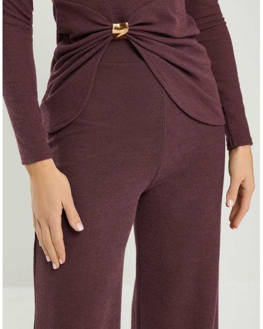 Long Tall Sally Purple Textured Wide Leg Trousers
