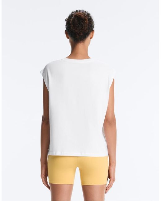 Oysho White Cotton Blend Sleeveless Seamless T-Shirt