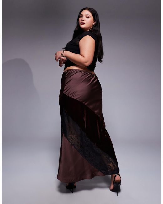 ASOS Asos Design Curve Velvet And Lace Mix Satin Maxi Skirt in Black | Lyst