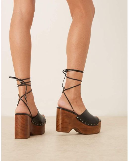 Free People Pink Leather Ankle Tie Platform Clogs