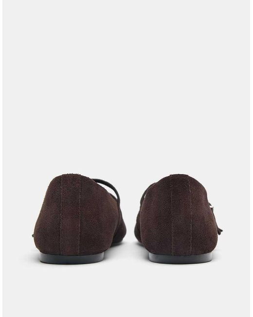 Pull&Bear White Leather Strap Ballerinas