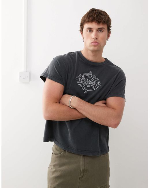 T-shirt coupe carrée à mancherons et imprimé graphique - délavé Weekday pour homme en coloris Black