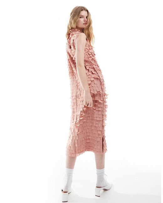 Ghospell Pink Textured Midaxi Dress