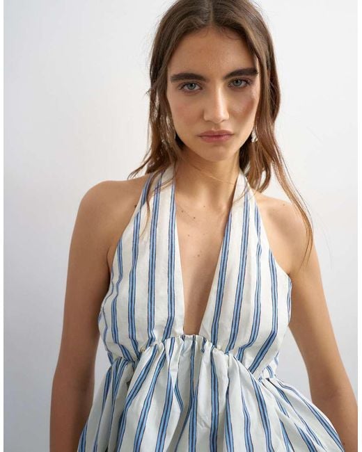 TOPSHOP White Halter Neck Bubble Hem Top