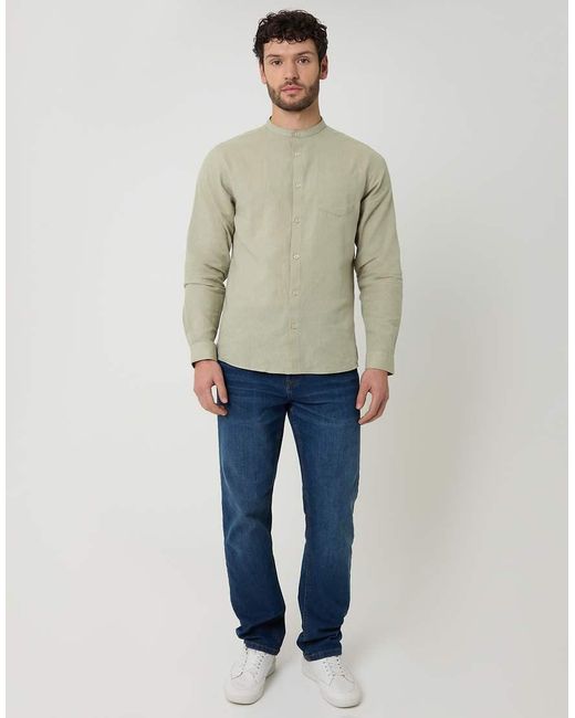 Threadbare Natural Linen Blend Long Sleeve Grandad Collar Shirt for men