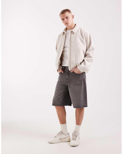 ASOS Natural Textured Checked Harrington Jacket for men