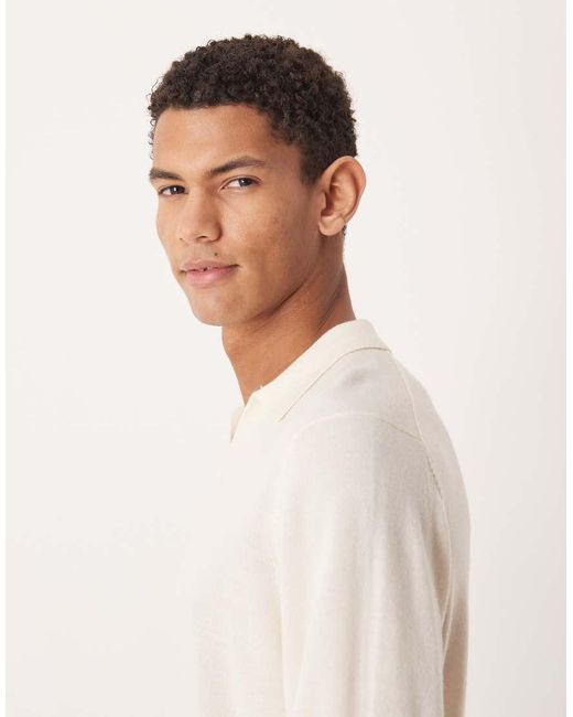 ASOS Gray Knitted Long Sleeve Pure Merino Wool Notch Neck Polo for men
