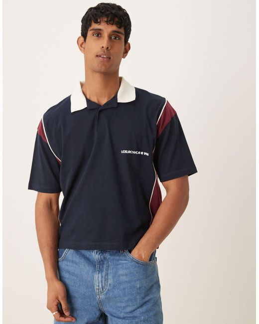 Polo coupe carrée oversize avec imprimé sur la poitrine ASOS pour homme en coloris Blue