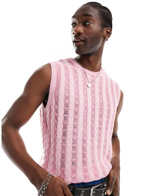 ASOS – gestrickter oversize-pullunder in Pink für Herren