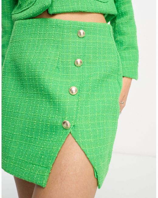 Only Petite Green Tweed Button Detail Skirt Co-ord With Side Split