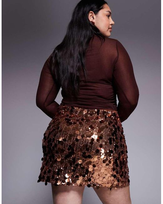 Renee Studio Brown Disc Sequin Mini Skirt