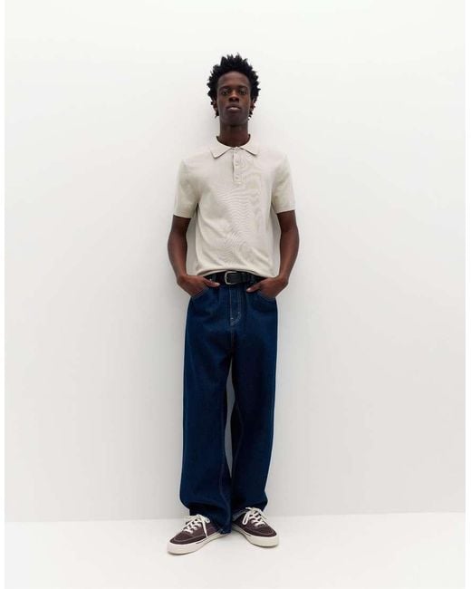 Pull&Bear Blue Short Sleeve Polo Shirt for men