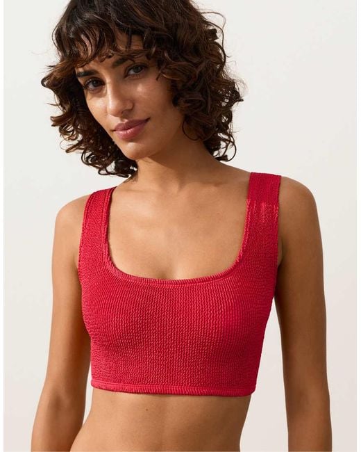 Oysho Red Crinkle Bikini Top
