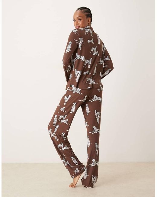 Chelsea Peers Brown Chelsea Peers Exclusive Tall Dalmation Long Sleeve Revere & Trouser Pyjama Set