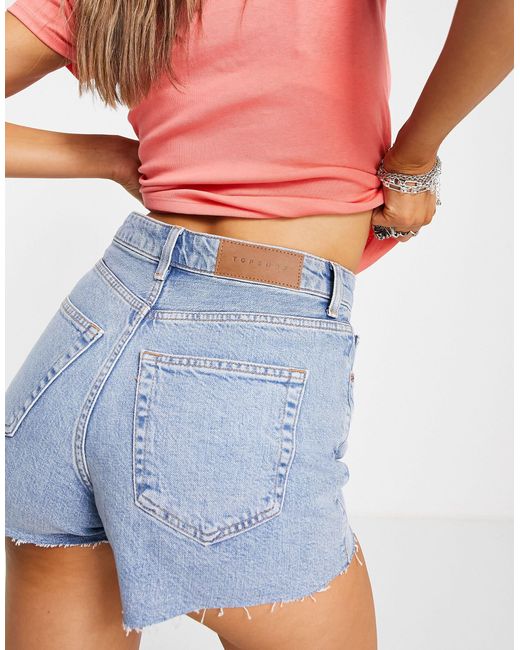 Cotton Premium Mom Denim Shorts in Blue Lyst