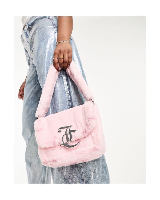 Juicy Couture Pink Faux Fur And Velour Baguette Bag