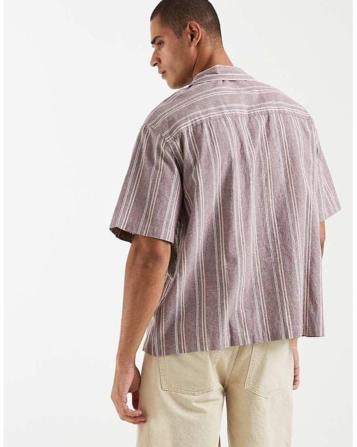 ASOS Brown Oversized Linen Look Striped Shirt for men