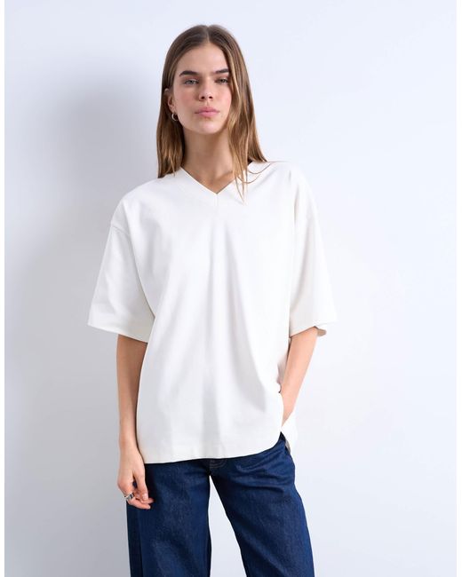 TOPSHOP White V-Neck Premium Interlock Tee
