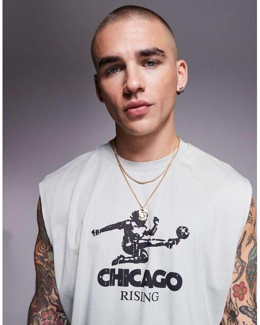 ASOS Gray Oversized Vest With Front Sports Graphic for men