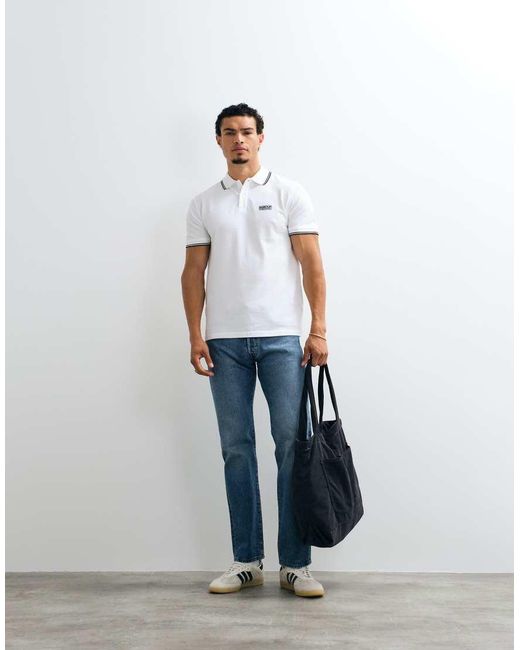 Barbour White Evan Short Sleeve Tipped Polo Shirt for men