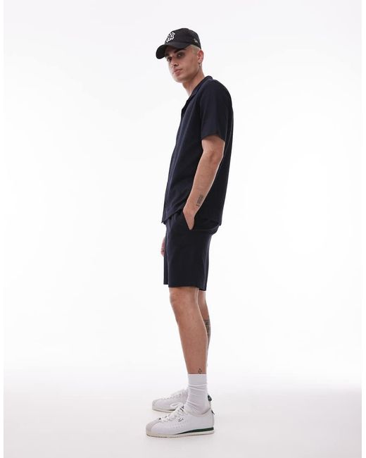 Mango Blue Cotton Waffle Short Sleeve Shirt for men