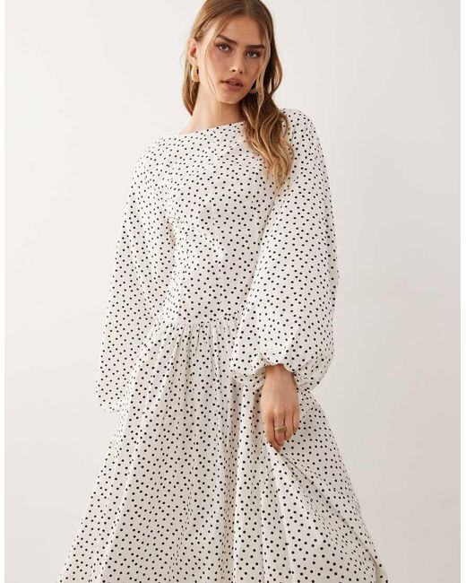 ASOS White Poplin Maxi Dress With Asymmetric Waist And Volume Sleeve