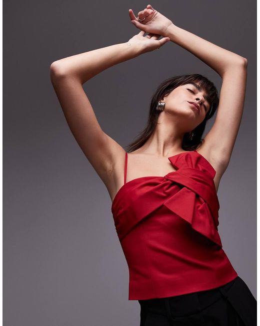 & Other Stories Red Top With Bandeau Tie Detail And Removeable Shoulder Straps