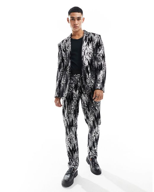 ASOS Black Slim Scattered Sequin Suit Jacket for men