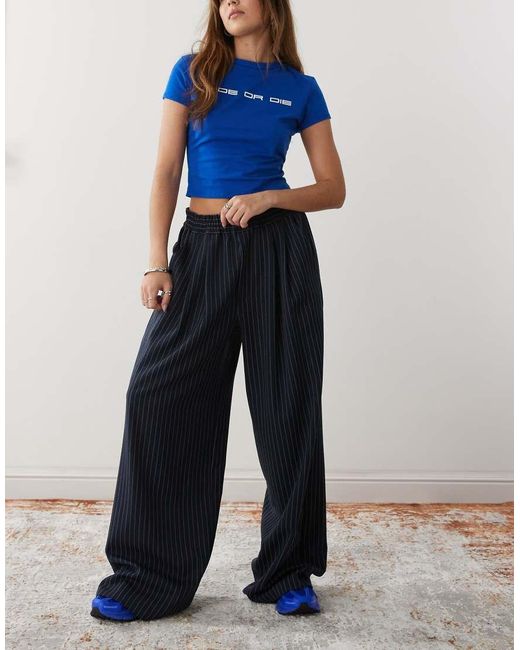 Collusion Blue Relaxed Pull On Stripe Trousers