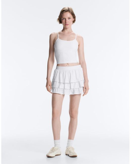 Oysho White Embroidered Comfortlux Tank Top