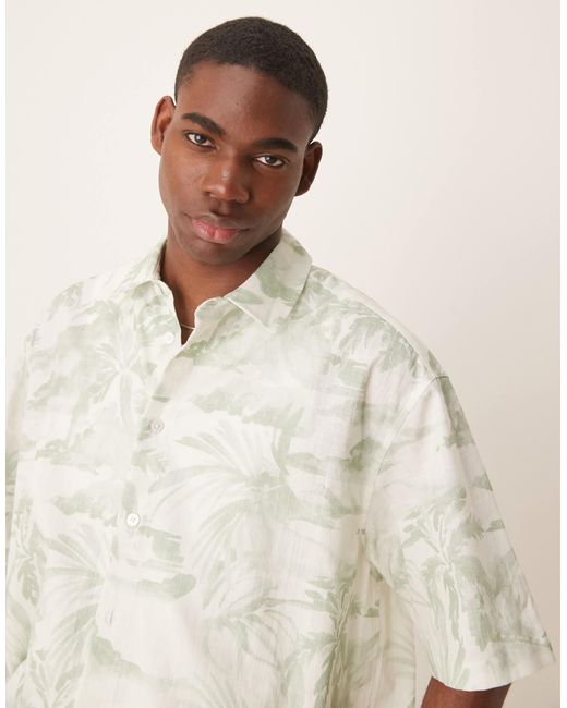 ASOS White Boxy Oversized Shirt With Floral Print for men