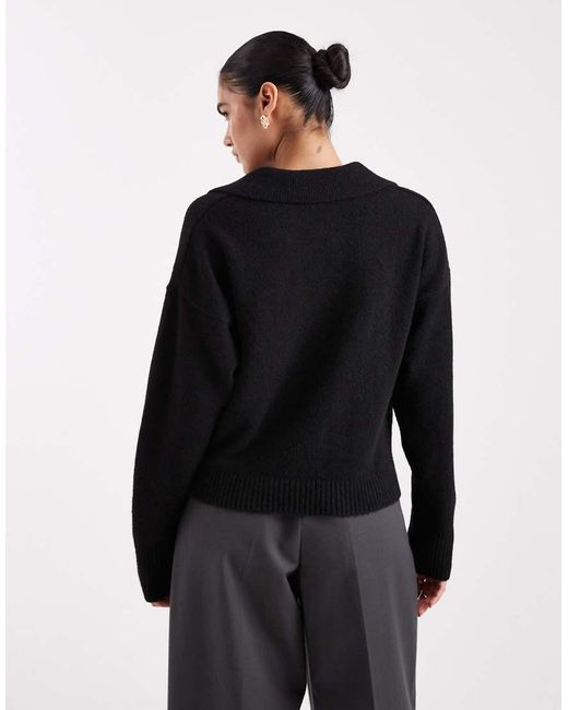 Monki Black Long Sleeve Collar Polo Knitted Jumper