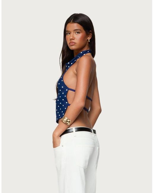 Edikted Blue Raiya Polka Dot Backless Halter Top