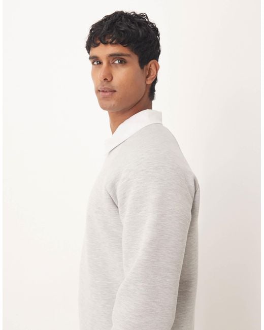 ASOS White Heavyweight Polo Sweatshirt With Contrast Collar for men