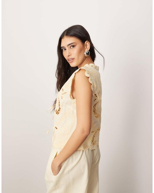 ARRANGE Natural Cotton Embroidered Cutwork Tie Front Top Co-ord