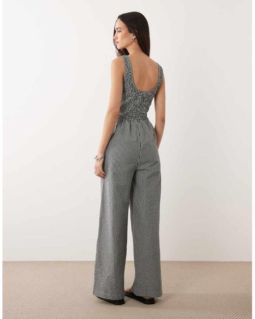Brave Soul Gray Scoop Neck And Back Gingham Jumpsuit