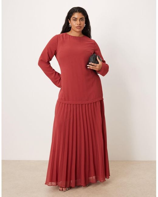 ASOS Asos Design Curve Long Sleeved Pleated Skirt Maxi Dress in Red | Lyst ASOS Asos Design Curve Long Sleeved Pleated Skirt Maxi Dress in Red | Lyst