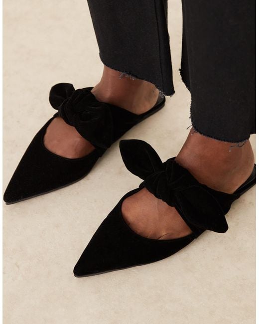 Asos Design Wide Fit Black Lunar Bow Detail Mules