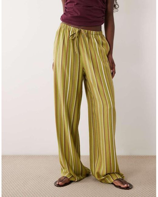 ASOS Multicolor Linen Blend Deep Hem Pull On Wide Leg Trouser