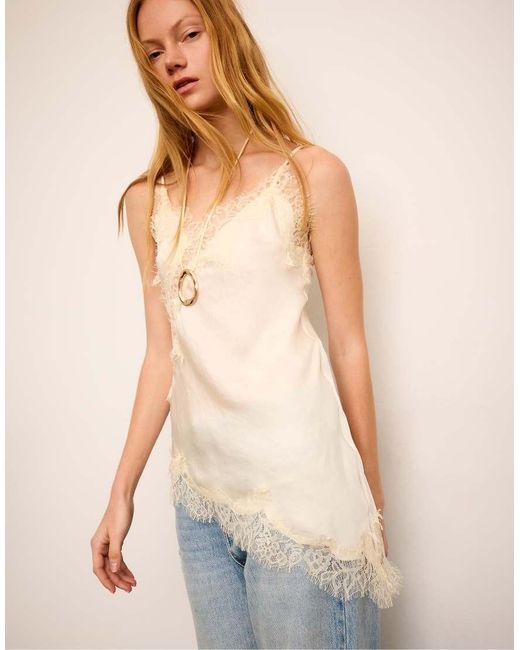 Stradivarius Natural Asymmetric Lace Camisole Top