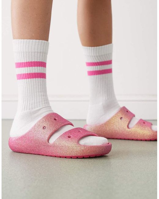 CROCSTM Pink Classic Iridescent Glitter Sandal