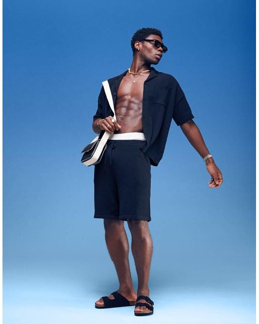 Pantalones Cortos Negros Extragrandes De Tejido Texturizado Ligero De (Parte De Un Conjunto) ASOS de hombre de color Blue