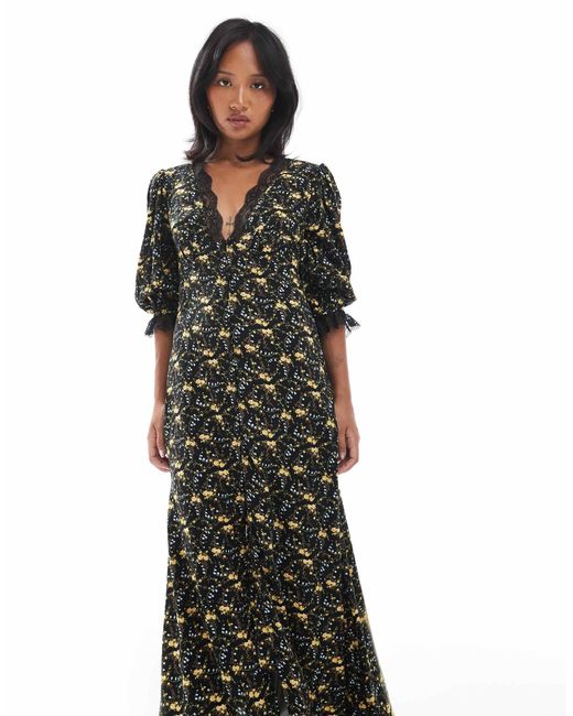 Miss Selfridge Multicolor Lace Trim Button Through Maxi Dress