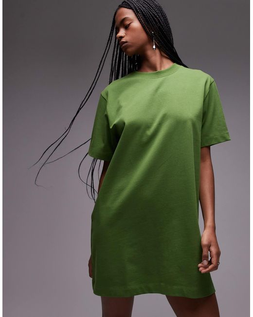 TOPSHOP Green – premium – kurzärmliges oversize-t-shirt-kleid