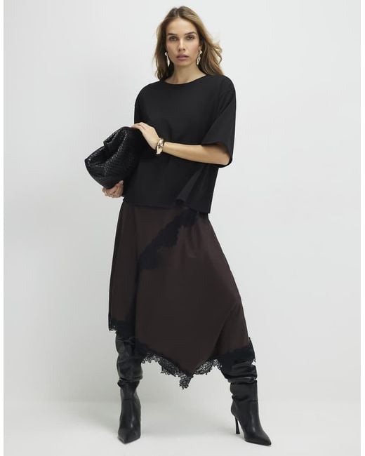 River Island Black Lace Hybrid T-Shirt Maxi Dress