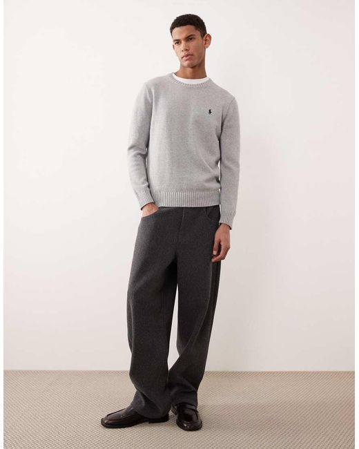 Polo Ralph Lauren Gebreide Trui Van Zwaargewicht Katoen Met Icoonlogo in het Gray