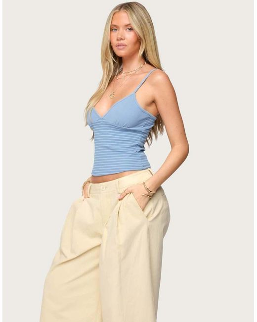 Edikted Blue Hemsley Striped Ribbed Tank Top